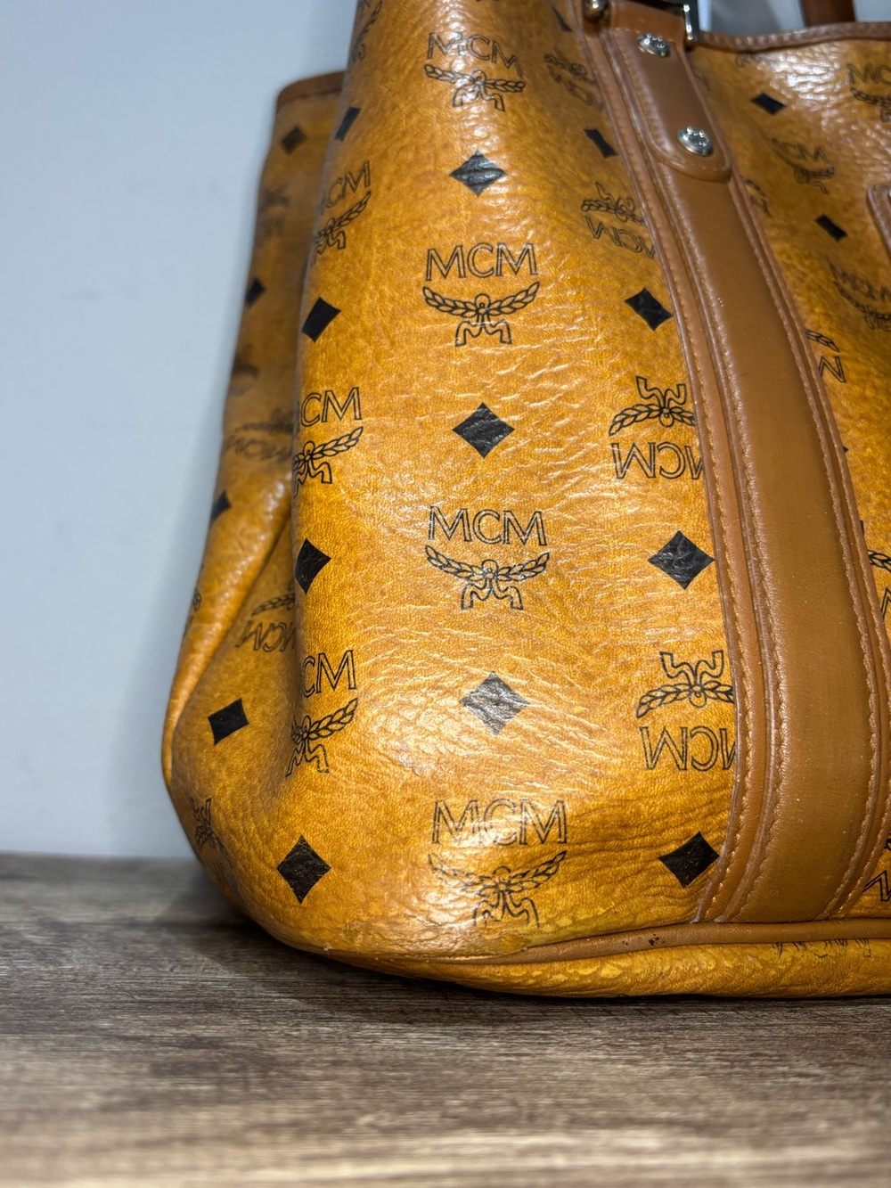 MCM Cognac Visetos Leather Tote Bag - Picture 5 of 11
